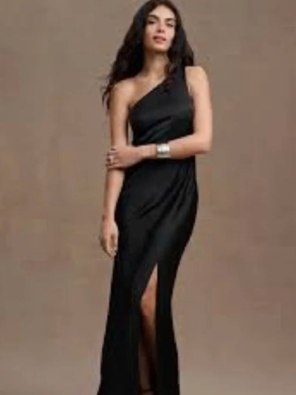 BHLDN Dylan One-Shoulder Satin Side-Slit Gown